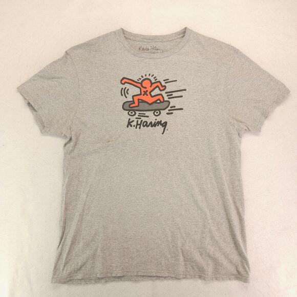 Keith Haring Graphic Short Sleeve Crew Neck T-Shirt Mens Size Large L Gray - Picture 2 of 9